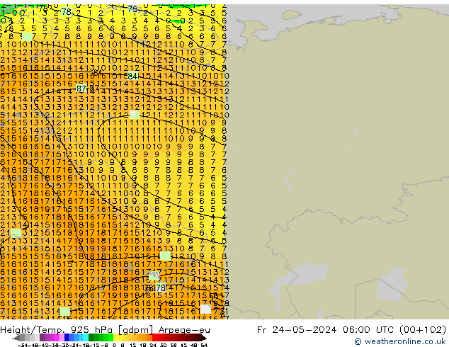 Geop./Temp. 925 hPa Arpege-eu vie 24.05.2024 06 UTC