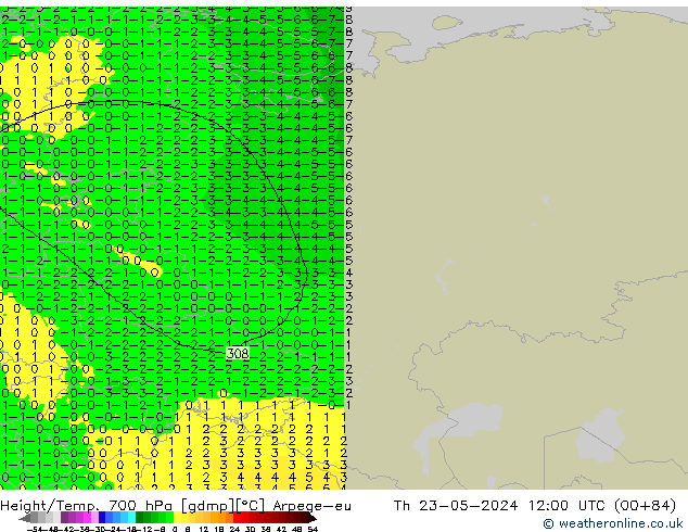 Height/Temp. 700 hPa Arpege-eu gio 23.05.2024 12 UTC