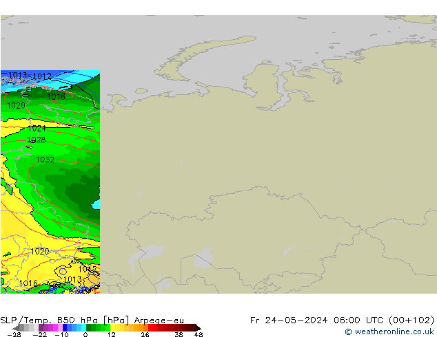 SLP/Temp. 850 hPa Arpege-eu Pá 24.05.2024 06 UTC