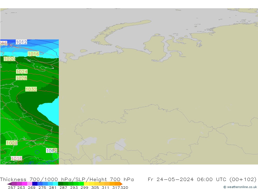 Thck 700-1000 hPa Arpege-eu ven 24.05.2024 06 UTC