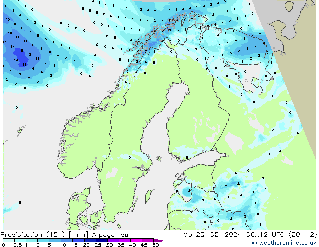 降水量 (12h) Arpege-eu 星期一 20.05.2024 12 UTC