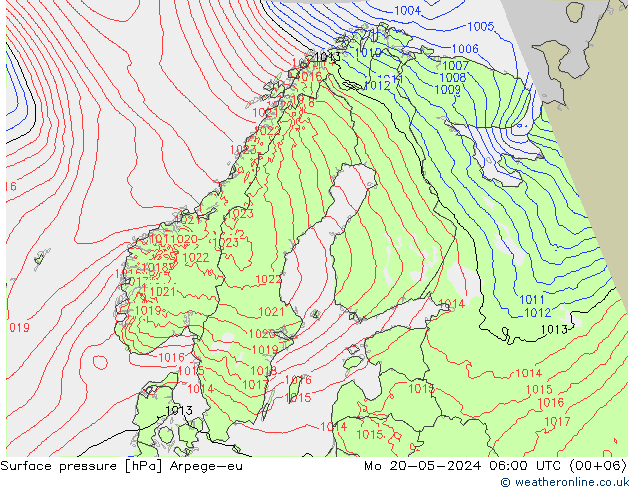 приземное давление Arpege-eu пн 20.05.2024 06 UTC