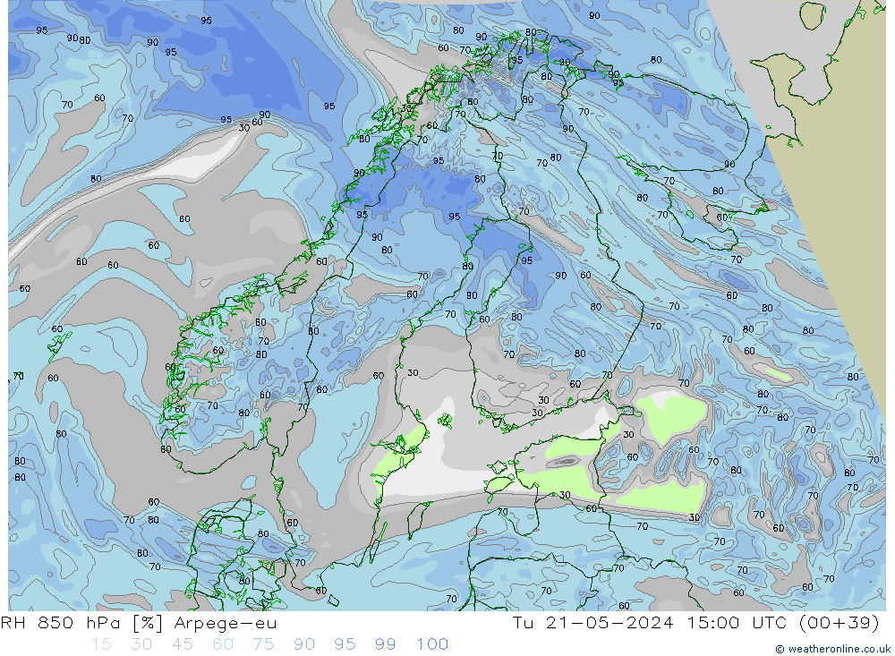 RH 850 hPa Arpege-eu Ter 21.05.2024 15 UTC