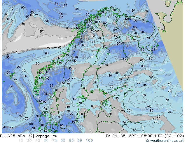 RH 925 hPa Arpege-eu Fr 24.05.2024 06 UTC
