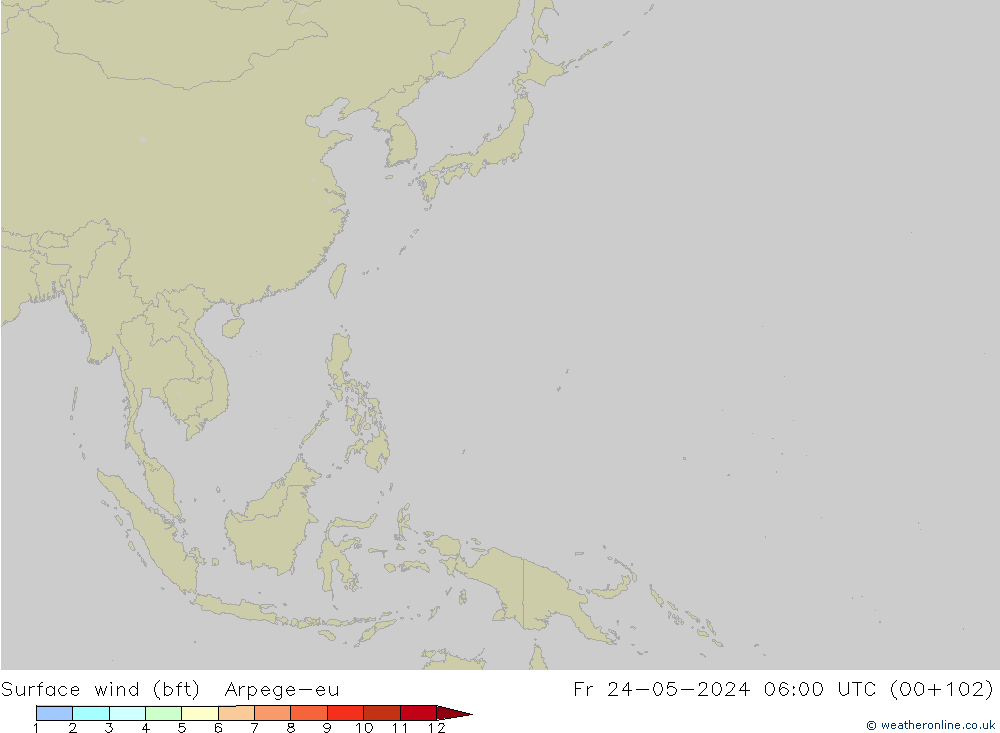 Surface wind (bft) Arpege-eu Fr 24.05.2024 06 UTC