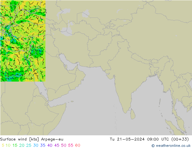 Surface wind Arpege-eu Tu 21.05.2024 09 UTC