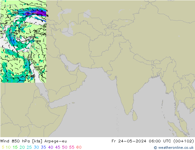 wiatr 850 hPa Arpege-eu pt. 24.05.2024 06 UTC