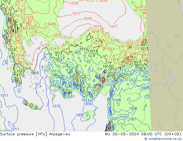 Presión superficial Arpege-eu lun 20.05.2024 09 UTC