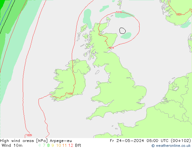 yüksek rüzgarlı alanlar Arpege-eu Cu 24.05.2024 06 UTC