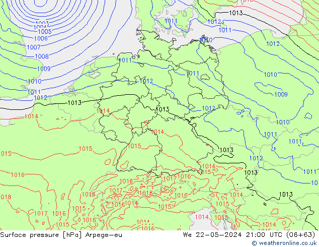 Surface pressure Arpege-eu We 22.05.2024 21 UTC