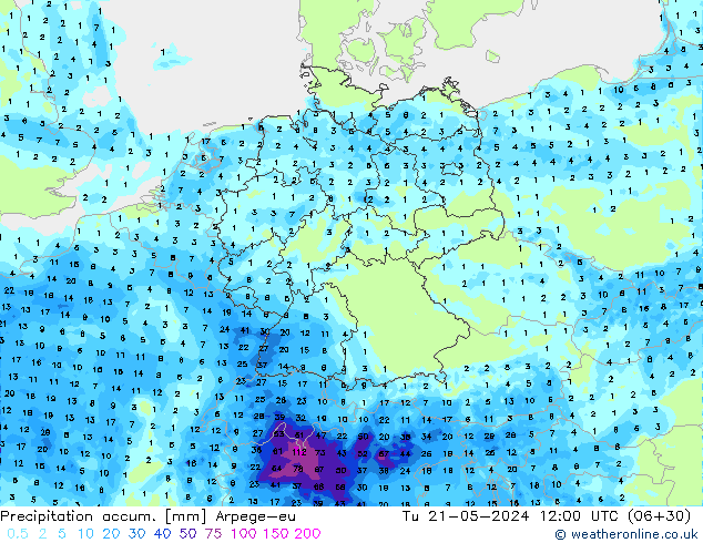 Toplam Yağış Arpege-eu Sa 21.05.2024 12 UTC