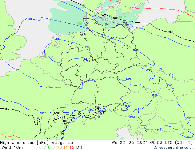 High wind areas Arpege-eu Qua 22.05.2024 00 UTC