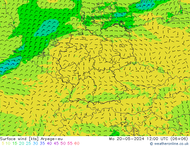 Wind 10 m Arpege-eu ma 20.05.2024 12 UTC