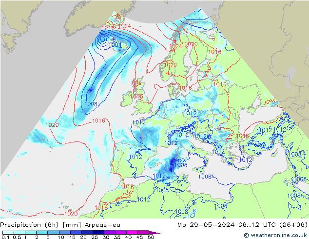 降水量 (6h) Arpege-eu 星期一 20.05.2024 12 UTC