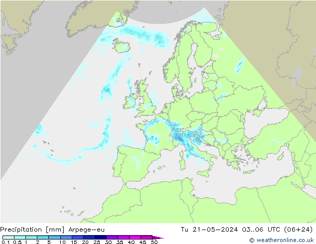 降水 Arpege-eu 星期二 21.05.2024 06 UTC