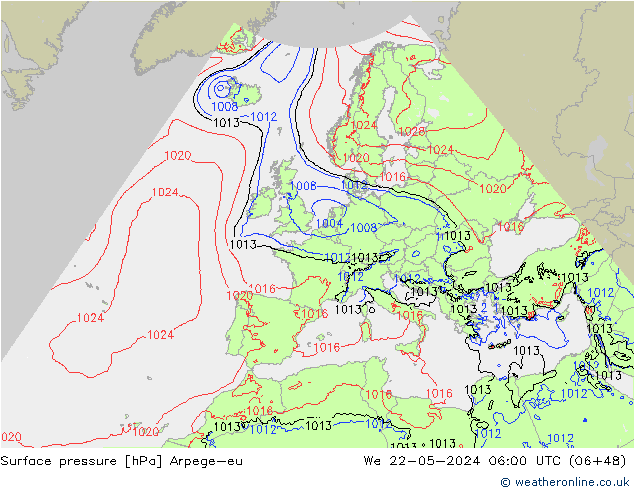 Surface pressure Arpege-eu We 22.05.2024 06 UTC