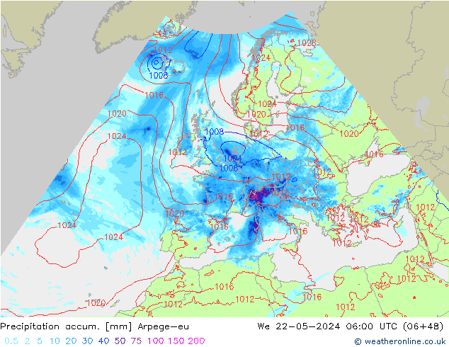 Precipitation accum. Arpege-eu St 22.05.2024 06 UTC