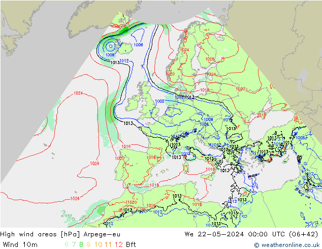 Windvelden Arpege-eu wo 22.05.2024 00 UTC