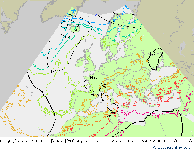 Height/Temp. 850 hPa Arpege-eu Po 20.05.2024 12 UTC