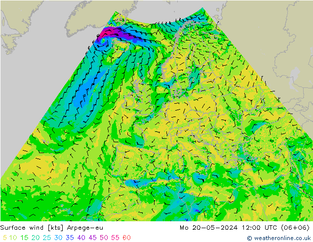 Surface wind Arpege-eu Po 20.05.2024 12 UTC
