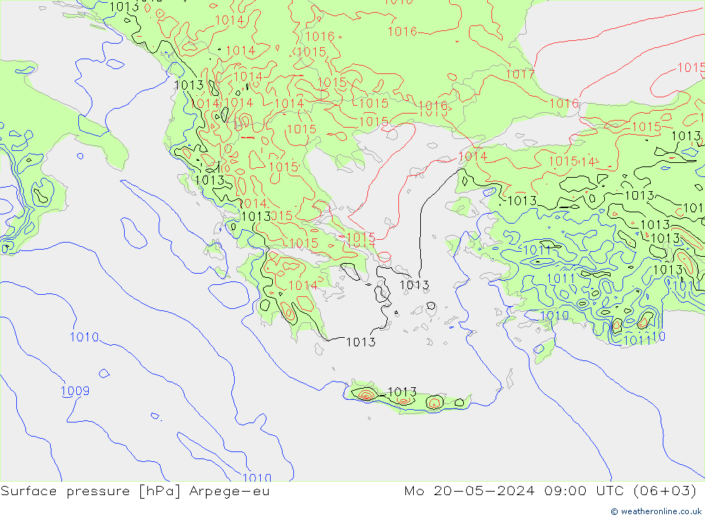 Atmosférický tlak Arpege-eu Po 20.05.2024 09 UTC