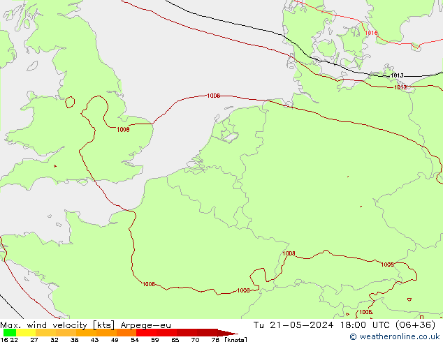 Max. wind velocity Arpege-eu mar 21.05.2024 18 UTC