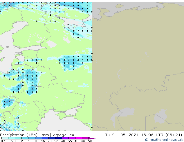 Yağış (12h) Arpege-eu Sa 21.05.2024 06 UTC