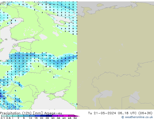 Precipitation (12h) Arpege-eu Tu 21.05.2024 18 UTC