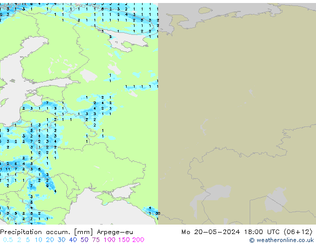 Precipitation accum. Arpege-eu Po 20.05.2024 18 UTC