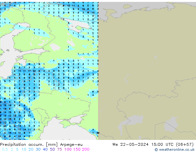 Precipitation accum. Arpege-eu We 22.05.2024 15 UTC