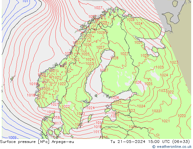 приземное давление Arpege-eu вт 21.05.2024 15 UTC