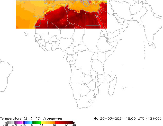 Temperatura (2m) Arpege-eu lun 20.05.2024 18 UTC