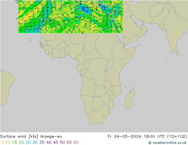 Surface wind Arpege-eu Fr 24.05.2024 18 UTC