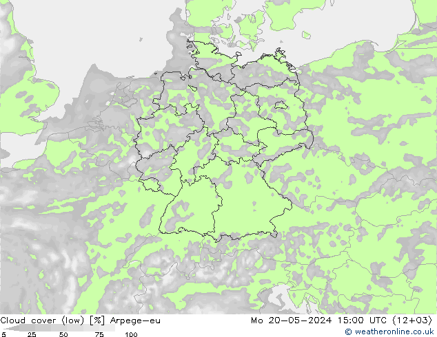 Bewolking (Laag) Arpege-eu ma 20.05.2024 15 UTC