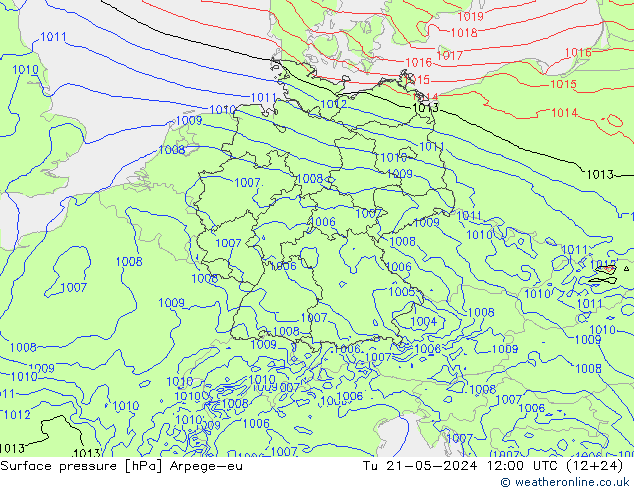Surface pressure Arpege-eu Tu 21.05.2024 12 UTC
