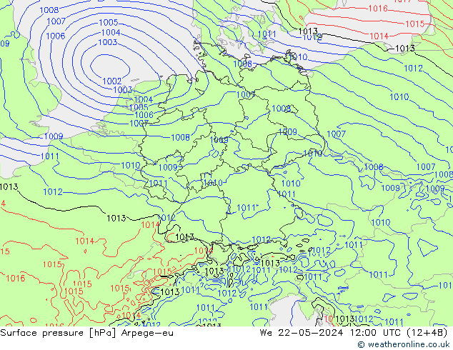 地面气压 Arpege-eu 星期三 22.05.2024 12 UTC