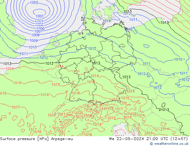 приземное давление Arpege-eu ср 22.05.2024 21 UTC