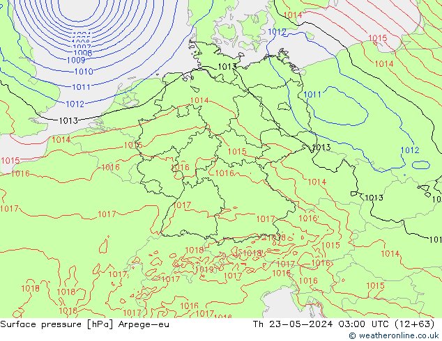 Surface pressure Arpege-eu Th 23.05.2024 03 UTC