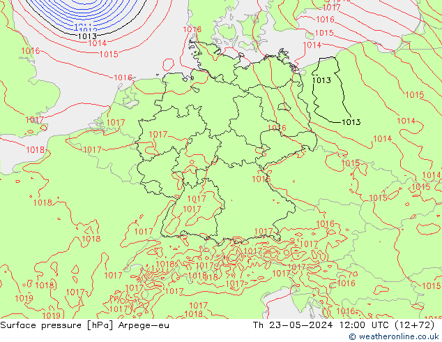 приземное давление Arpege-eu чт 23.05.2024 12 UTC
