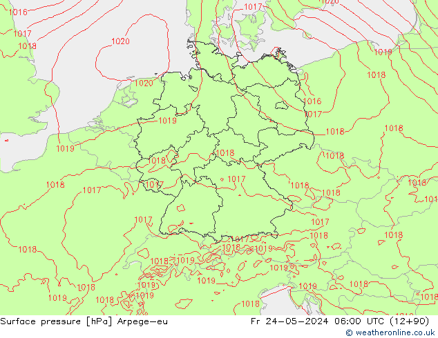 Pressione al suolo Arpege-eu ven 24.05.2024 06 UTC