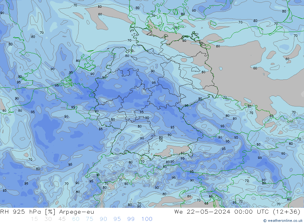 RH 925 hPa Arpege-eu  22.05.2024 00 UTC