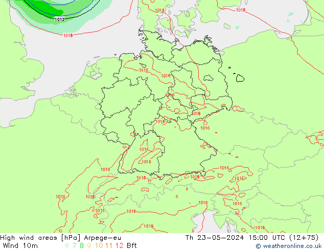 High wind areas Arpege-eu Qui 23.05.2024 15 UTC