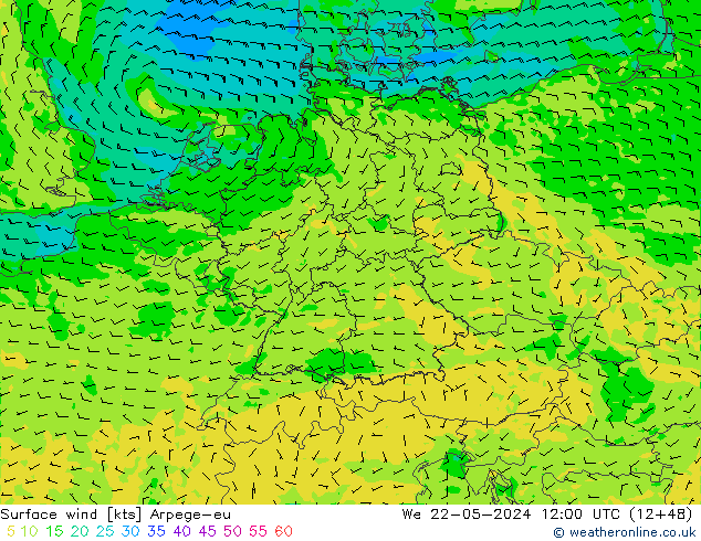 Surface wind Arpege-eu We 22.05.2024 12 UTC