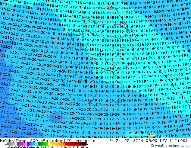 Yükseklik/Sıc. 500 hPa Arpege-eu Cu 24.05.2024 06 UTC