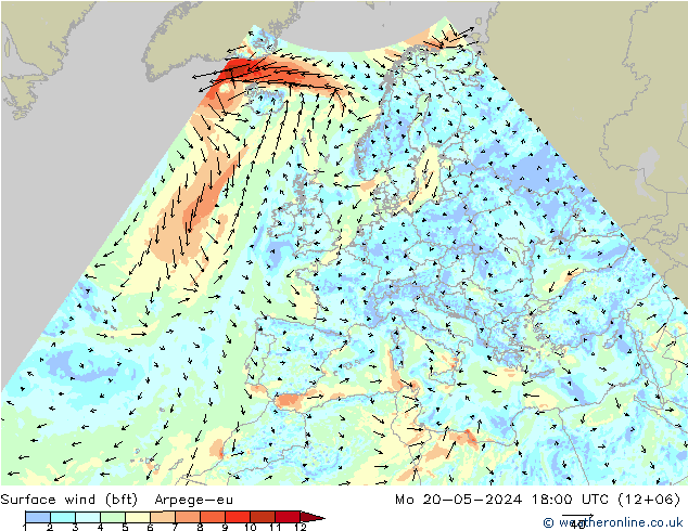 Bodenwind (bft) Arpege-eu Mo 20.05.2024 18 UTC
