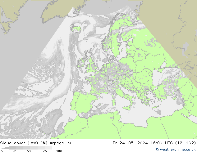 Bewolking (Laag) Arpege-eu vr 24.05.2024 18 UTC
