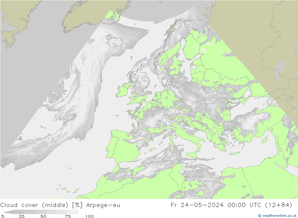 Cloud cover (middle) Arpege-eu Fr 24.05.2024 00 UTC