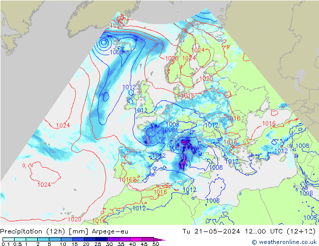 Precipitación (12h) Arpege-eu mar 21.05.2024 00 UTC
