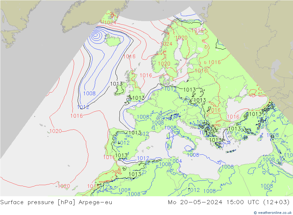 地面气压 Arpege-eu 星期一 20.05.2024 15 UTC
