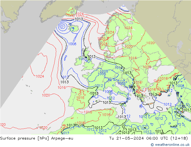 Presión superficial Arpege-eu mar 21.05.2024 06 UTC